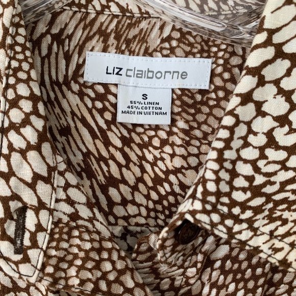 2/$20 Liz Claiborne Brown/Ivory Animal print Linen Sleeveless Top - Size Small - Picture 4 of 7
